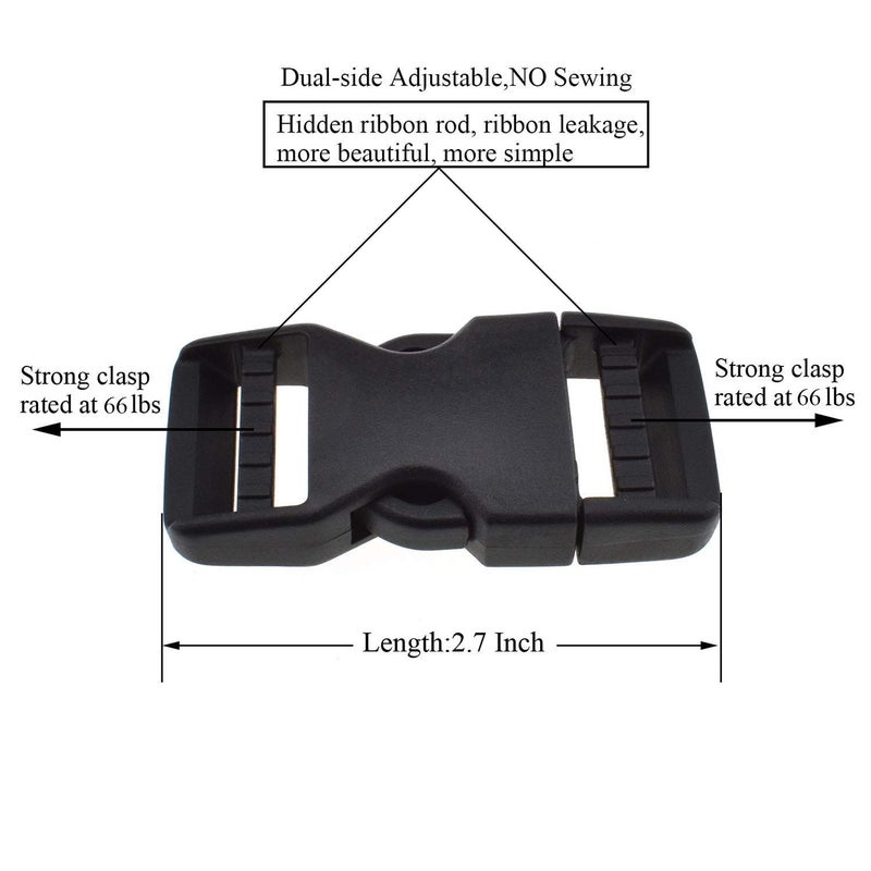 VVS SGH Pro Quick Side Release Buckles 1" Wide 4 Pack Dual Adjustable No Sewing Clips Snaps Heavy Duty Plastic Replacement for Nylon Strap Boat Cover Backpack Fanny Pack Nylon Webbing Belt Dog Collars - Image 2